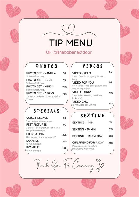 tip menu ideas|OnlyFans Menu Ideas and Examples 